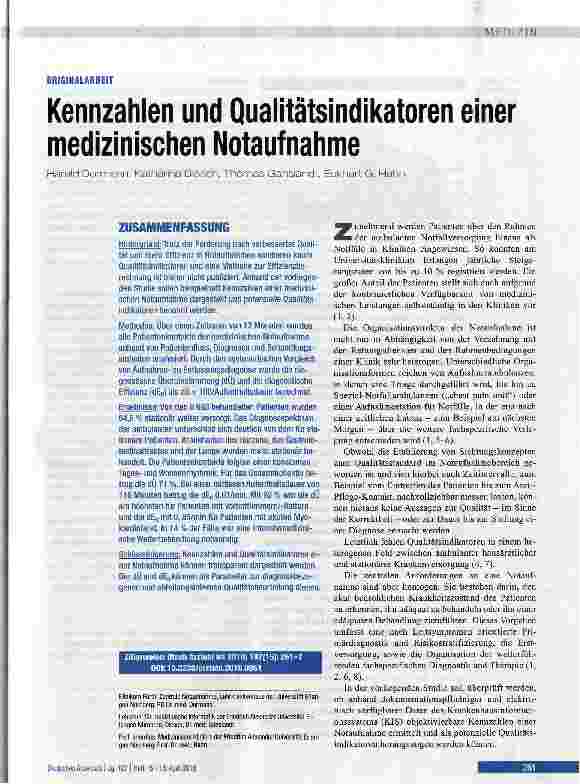 Vorschauseite 1: Kennzahlen und Qualitätsindikatoren einer medizinischen Notaufnahme