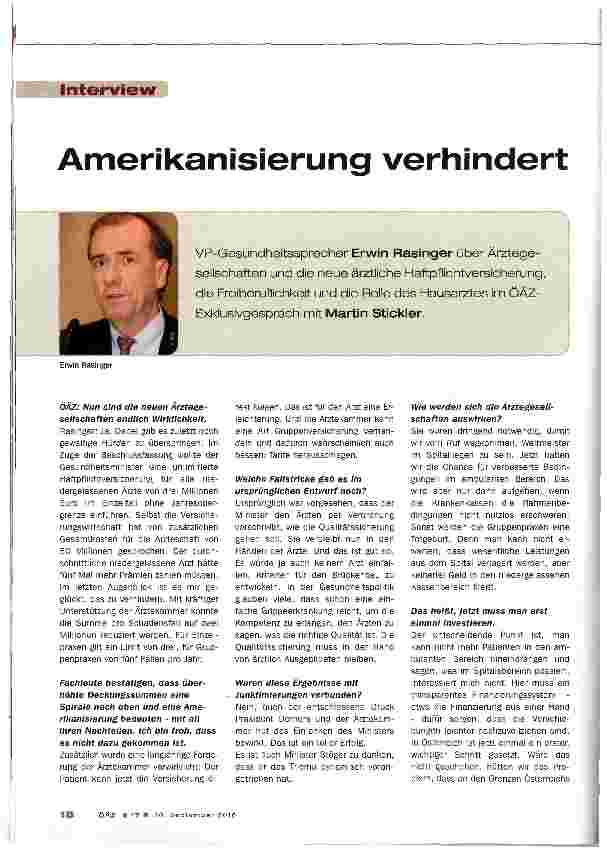 Vorschauseite 1: Amerikanisierung verhindert