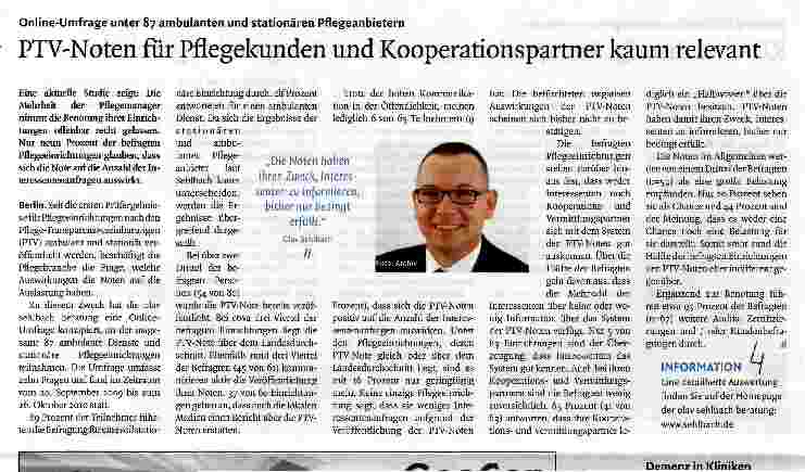 Vorschauseite 1: PTV-Noten für Pflegekunden und Kooperationspartner kaum relevant