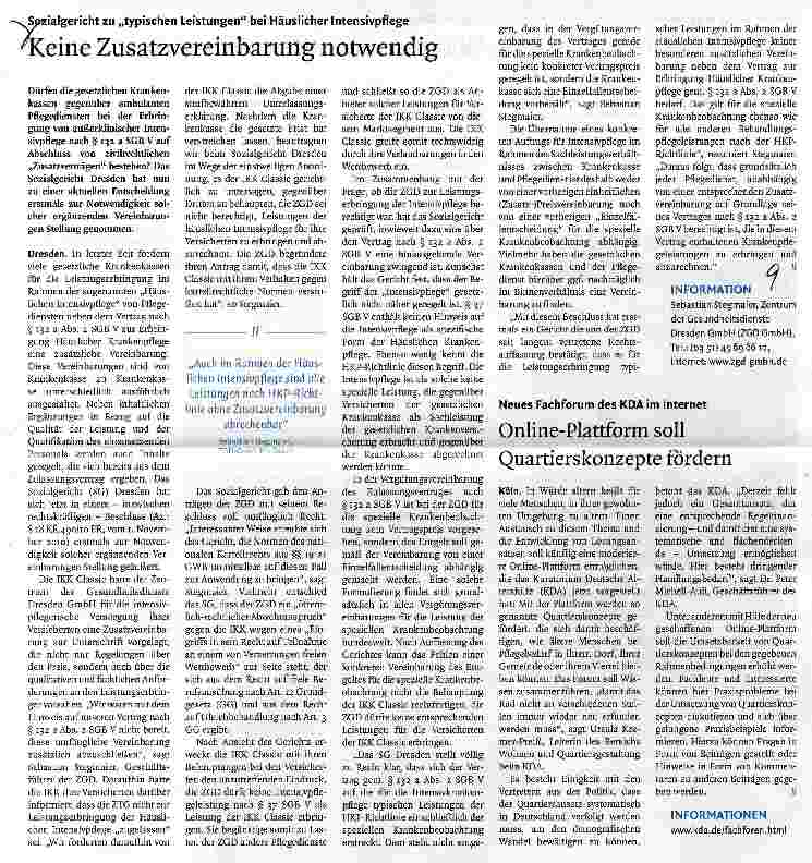 Vorschauseite 1: Sozualgericht zu „typischen Leistungen bei Häuslicher IntensivpflegeKeine Zusatzvereinbarung notwendig