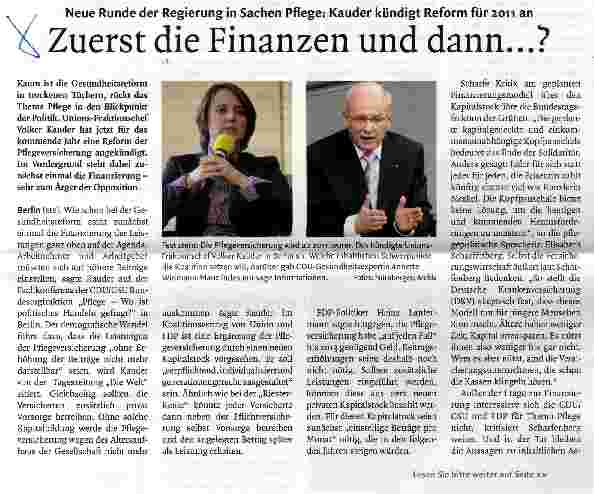 Vorschauseite 1: Zuerst die Finanzen und dann...?