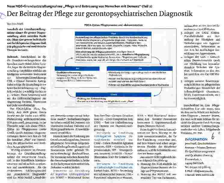 Vorschauseite 1: Der Beitrag der Pflege zur gerontopsychiatrischen Diagnostik Neue MDS-Grundsatzstellungnahme „Pflege und Betreuung von Menschen mit Demenz (Teil 2)