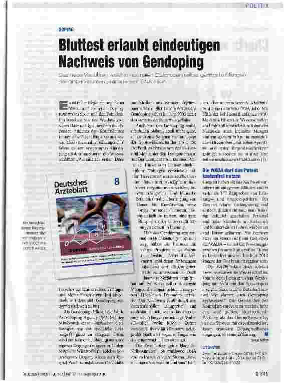 Vorschauseite 1: Bluttest erlaubt eindeutigen Nachweis von Gendoping