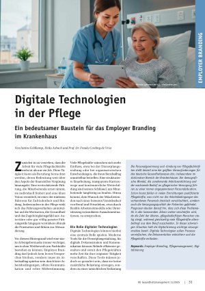 Vorschauseite 1: Digitale Technologien in der Pflege Ein bedeutsamer Baustein für das Employer Branding im Krankenhaus