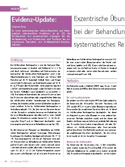 Vorschauseite 1: Exzentrische Übungen im Vergleich zu anderen Übungen bei der Behandlung von Achillessehnen-Tendinopathie: Systematisches Review und Metaanalyse