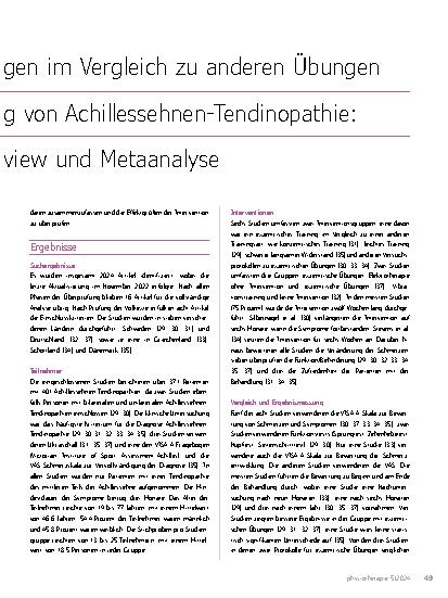 Vorschauseite 2: Exzentrische Übungen im Vergleich zu anderen Übungen bei der Behandlung von Achillessehnen-Tendinopathie: Systematisches Review und Metaanalyse