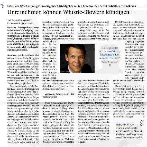 Vorschauseite 1: Unternehmen können Whistle-Blowern kündigen