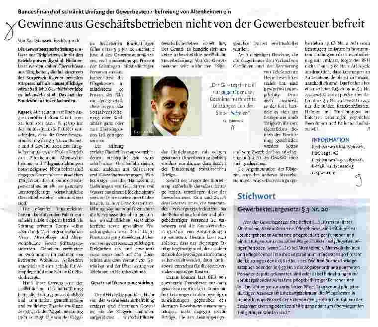 Vorschauseite 1: Gewinne aus Geschäftsbetrieben nicht von der Gewerbesteuer befreit