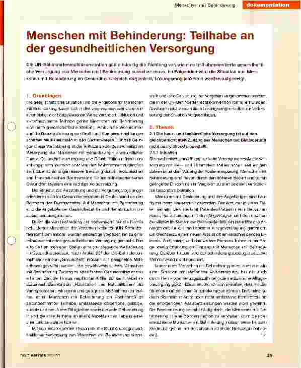 Vorschauseite 1: Menschen mit Behinderung: Teilhabe an der gesundheitlichen Versorgung