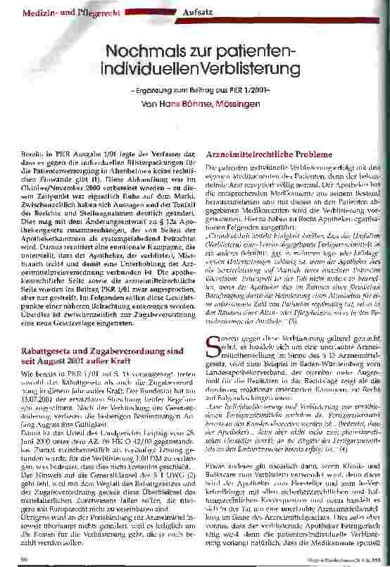 Vorschauseite 1: Nochmals zur patientenindividuellen Verblisterung