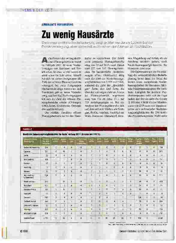 Vorschauseite 1: Zu wenig Hausärzte