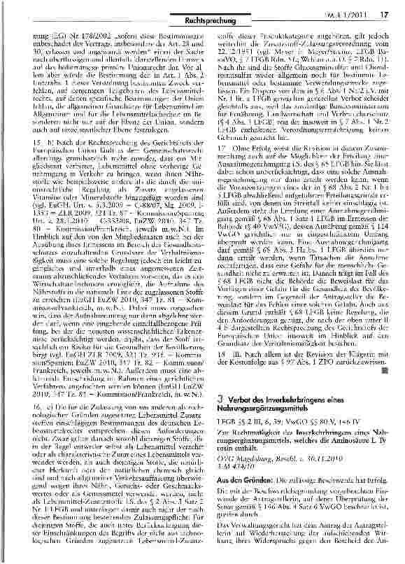 Vorschauseite 1: Verbot des Inverkehrbringens eines NahrungsergänzungsmittelsLFGB §§ 2 III, 6, 39; VwGO §§ 80 V, 146 IV