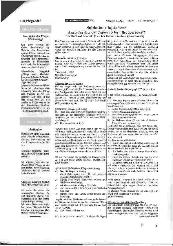 Vorschauseite 1: Subkutane InjektionenAuch durch nicht examiniertes Pflegepersonal?