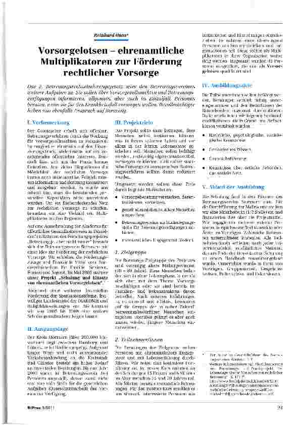 Vorschauseite 1: Vorsorgelotsen - ehrenamtliche Multiplikatoren zur Förderung rechtlicher Vorsorge