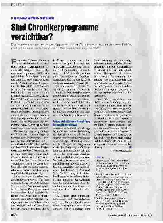 Vorschauseite 1: Sind Chronikerprogramme verzichtbar?