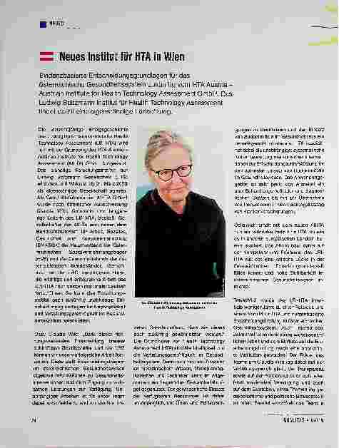 Vorschauseite 1: Neues Institut für HTA in Wien
