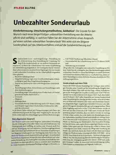 Vorschauseite 1: Unbezahlter Sonderurlaub