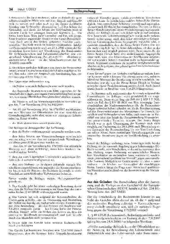 Vorschauseite 3: Zur Zulässigkeit einer Verbraucherwarnung (Gammelfleisch) LFGB § 40