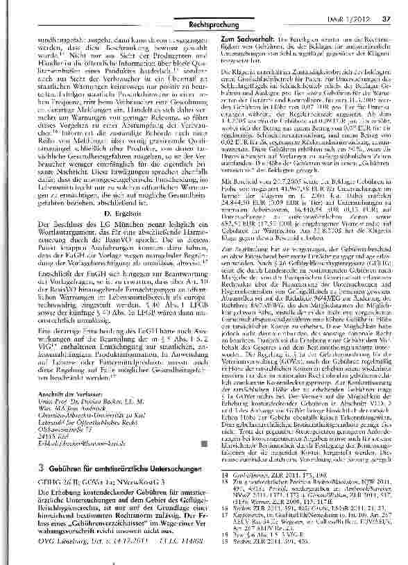 Vorschauseite 6: Zur Zulässigkeit einer Verbraucherwarnung (Gammelfleisch) LFGB § 40