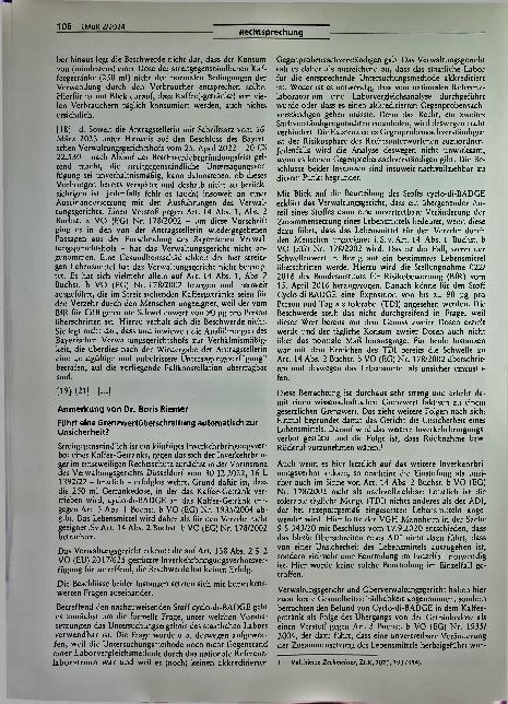 Vorschauseite 4: Rechtsprechung Übergang von Cyclo-di-BADGE auf Lebensmittel