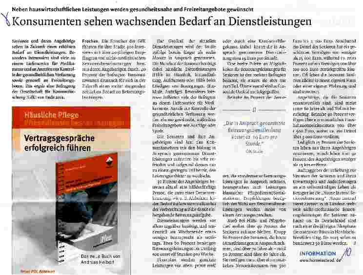 Vorschauseite 1: Konsumenten sehen wachsenden Bedarf an Dienstleistungen