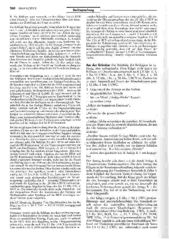 Vorschauseite 2: Unzulässigkeit der Werbung für „GinkgoBiloba Kapseln HCV