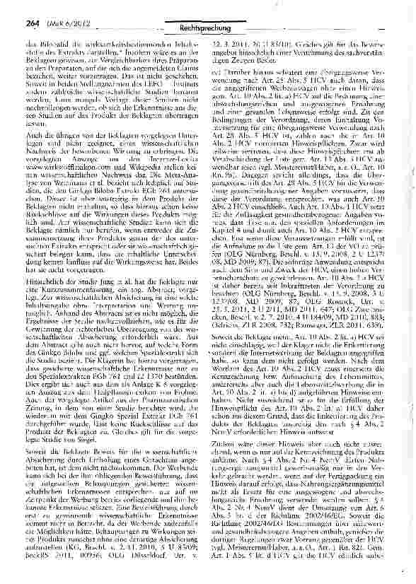 Vorschauseite 6: Unzulässigkeit der Werbung für „GinkgoBiloba Kapseln HCV