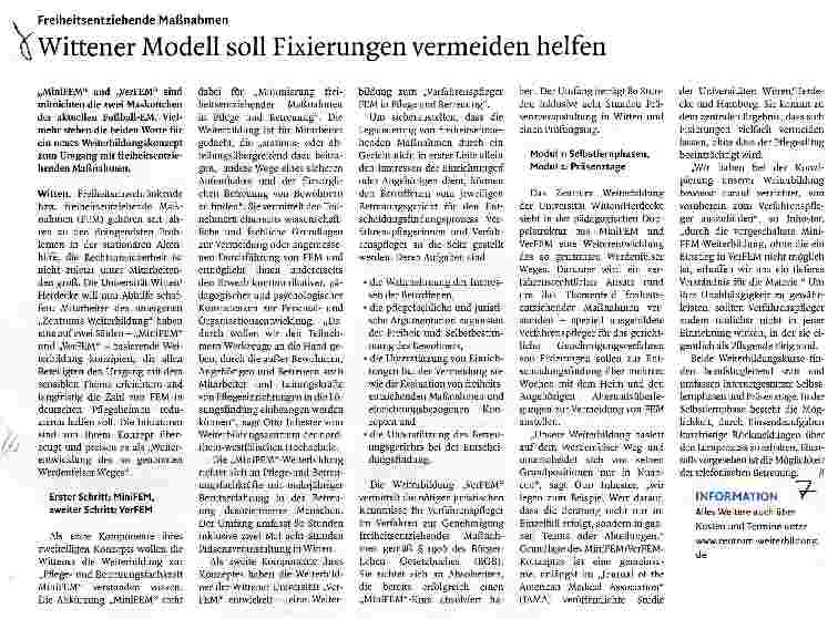 Vorschauseite 1: Wittener Modell soll Fixierungen vermeiden helfen