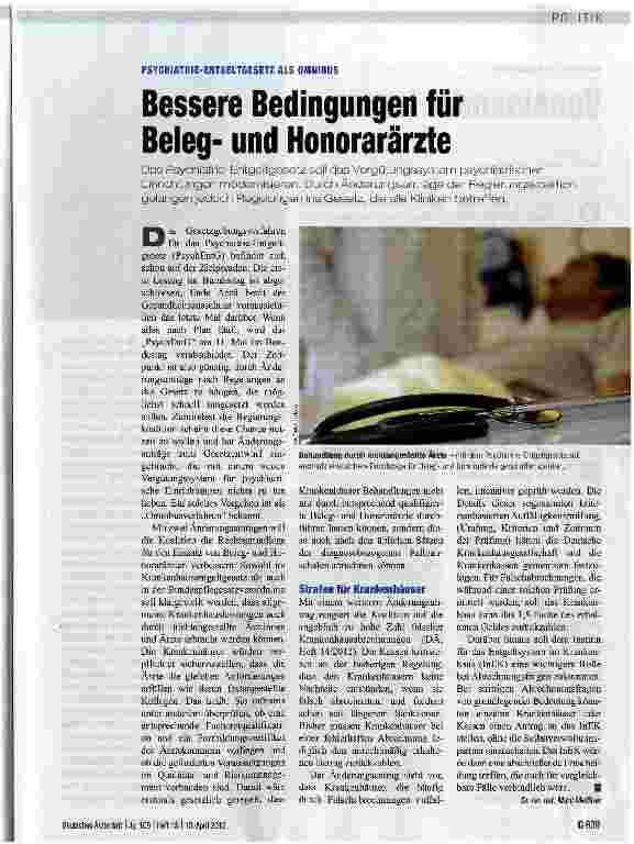 Vorschauseite 1: Bessere Bedingungen für Belegund Honorarärzte