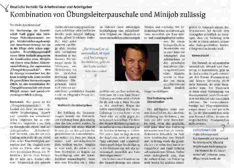 Vorschauseite 1: Kombination von Übungsleiterpauschale und Minijob zulässig