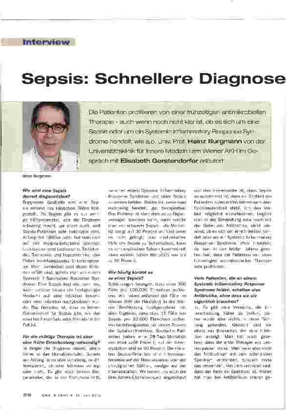Vorschauseite 1: Sepsis: Schnellere Diagnose notwendig