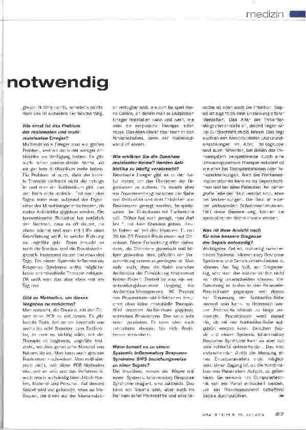 Vorschauseite 2: Sepsis: Schnellere Diagnose notwendig