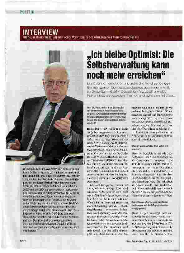 Vorschauseite 1: „Ich bleibe Optimist: Die Selbstverwaltung kann noch mehr erreichen