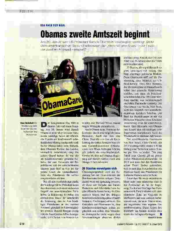 Vorschauseite 1: Obamas zweite Amtszeit beginnt