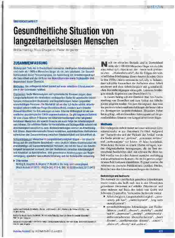 Vorschauseite 1: Gesundheitliche Situation von langzeitarbeitslosen Menschen