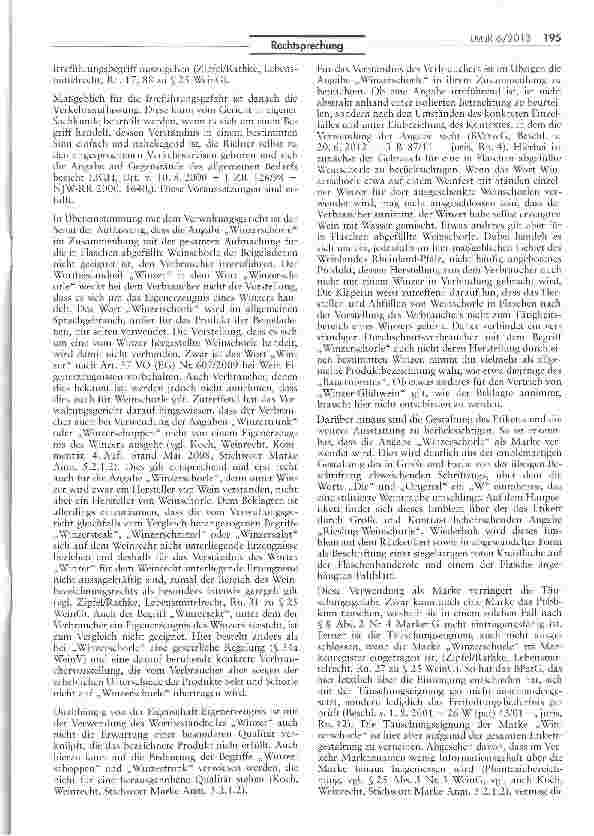 Vorschauseite 3: Keine Irreführung durch Bezeichnung „Winzerschorle, auch wenn sie nicht vom Winzer stammt WEING SS 25 Abs. 1 und 2, 31 Abs. 7; WeinV § 38; LFGB § 39; POG § 9; VO (EG) Nr. 607/2009…