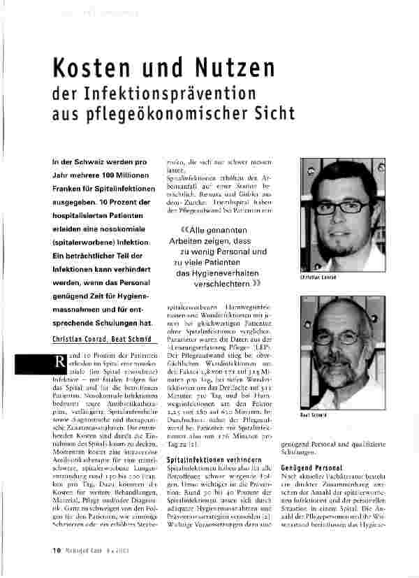 Vorschauseite 1: Kosten und Nutzen der Infektionsprävention aus pflegeökonomischer Sicht