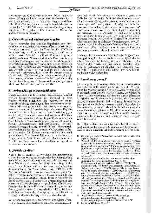 Vorschauseite 2: Health-Claims-Verordnung - Das requlatorische Umfeld für die Lebensmittelwerbung nach Inkrafttreten der Art. 13 Liste
