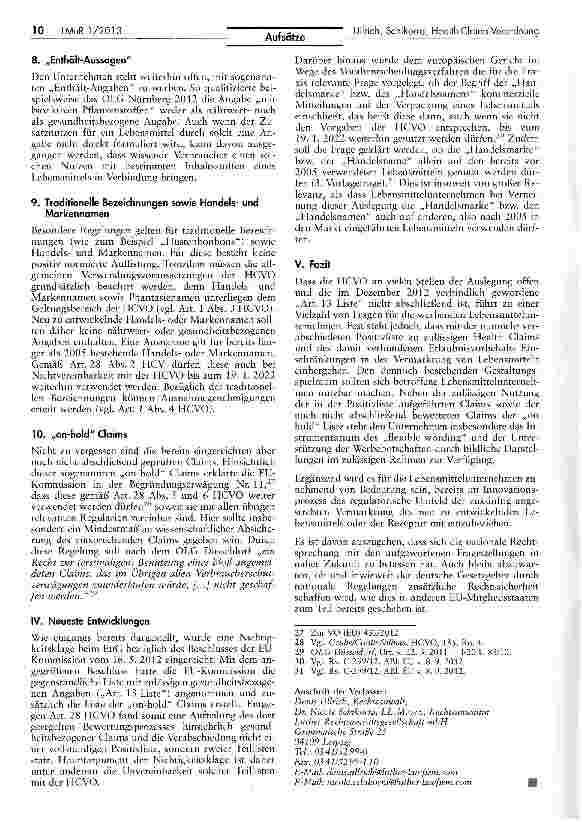Vorschauseite 4: Health-Claims-Verordnung - Das requlatorische Umfeld für die Lebensmittelwerbung nach Inkrafttreten der Art. 13 Liste