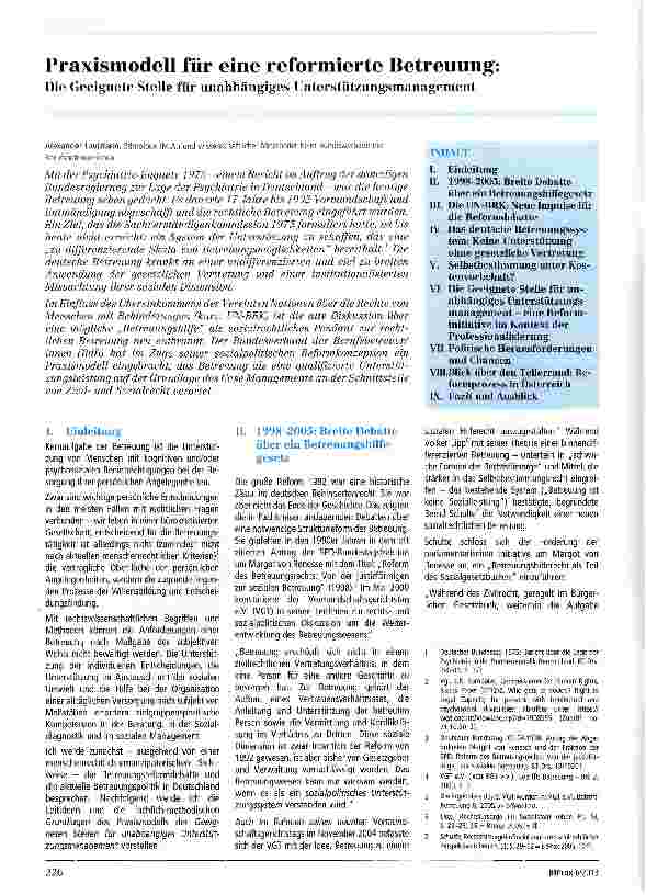 Vorschauseite 1: Praxismodell für eine reformierte Betreuung: Die Geeignete Stelle für unabhängiges Unterstützungsmanagement