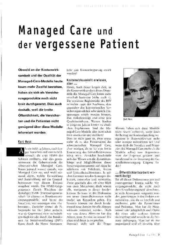 Vorschauseite 1: Managed Care und der vergessene Patient