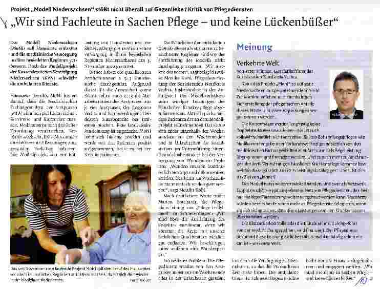 Vorschauseite 1: „Wir sind Fachleute in Sachen Pflege - und keine Lückenbüßer