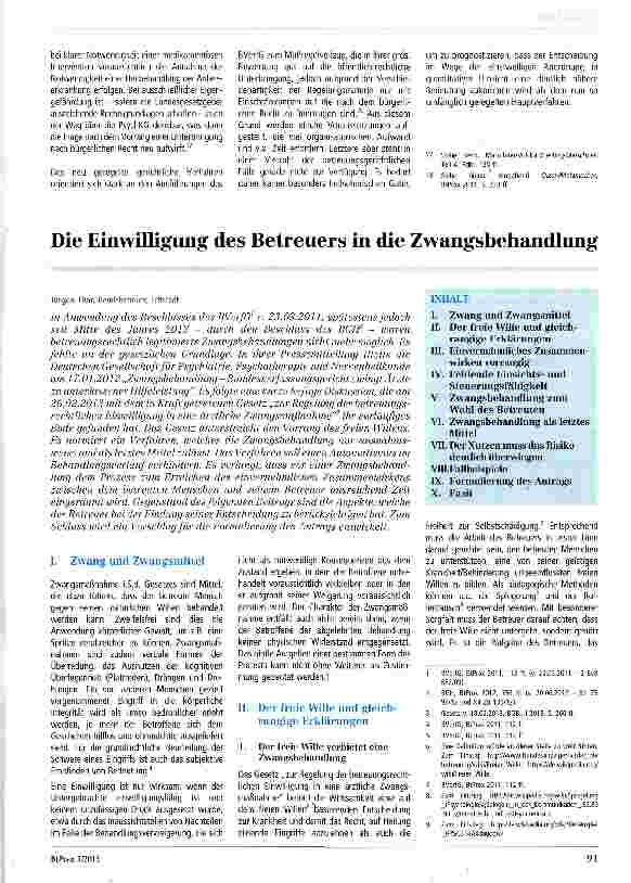 Vorschauseite 1: Die Einwilligung des Betreuers in die Zwangsbehandlung