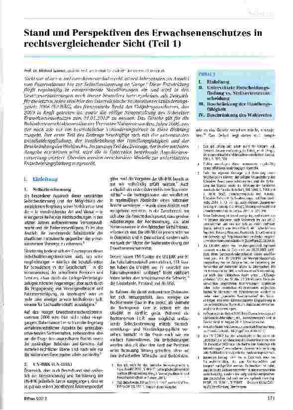 Vorschauseite 1: Stand und Perspektiven des Erwachsenenschutzes in rechtsvergleichender Sicht (Teil 1)