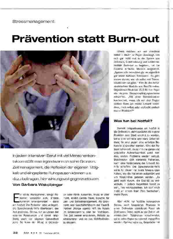 Vorschauseite 1: Prävention statt Burn-out