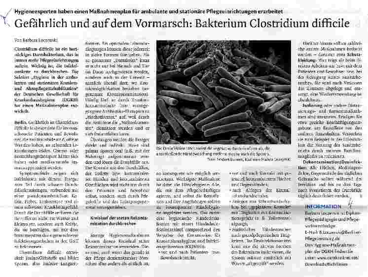 Vorschauseite 1: Gefährlich und auf dem Vormarsch: Bakterium Clostridium difficile