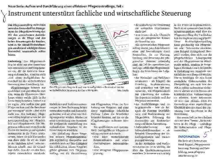 Vorschauseite 1: Neue Serie: Aufbau und Durchführung eines effektiven Pflegecontrollings, Teil 1Instrument unterstützt fachliche und wirtschaftliche Steuerung