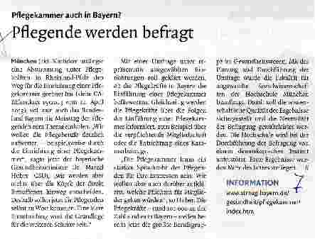Vorschauseite 1: Pflegekammerauch in Bayern?-Pflegende werden befragt