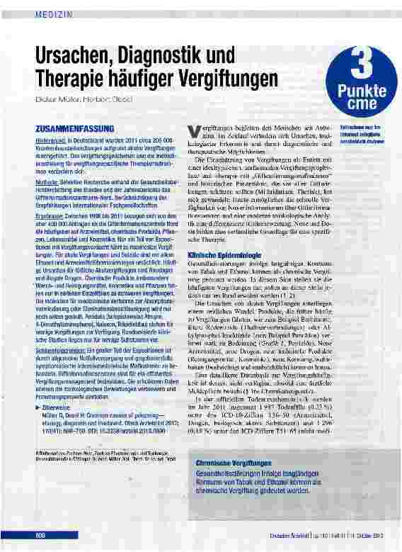 Vorschauseite 1: Ursachen, Diagnostik und Therapie häufiger Vergiftungen