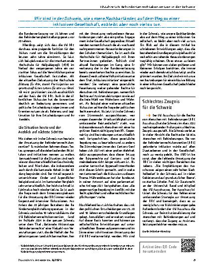 Vorschauseite 2: 10 Jahre UN-Behindertenrechtskonvention in der Schweiz – gibt es da etwas zu feiern?